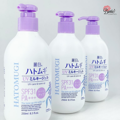 Sữa Dưỡng Thể Hatomugi Nâng Tông Da, Chống Nắng UV Care & Tone Up SPF31/PA+++ 250ml- Chai Tím