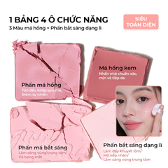 Phấn má hồng bắt sáng 4 ô Màu Judydoll Blush & Highlight Palette