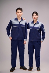 Quần áo bảo hộ lao động màu tím than và ghi