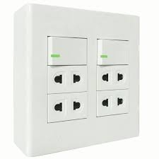 Bộ công tắc ổ cắm đôi viền vàng 2 công tắc 4 ổ cắm 2 chấu và đế nổi đôi