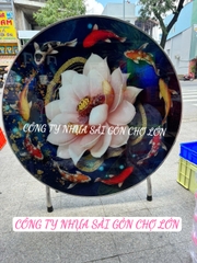 [hoả tốc] Bàn tròn 1m2 mặt kính cường lực hoa văn hoa sen cá chép (inox 304)🌺