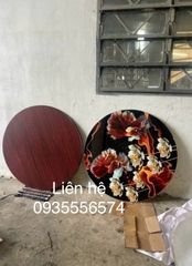 Bàn tròn inox mặt kính cường lực Cá  ba đuôi và Hoa (inox 304)