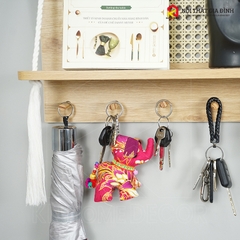 Kệ gỗ treo tường KN Home decor , móc treo chìa khóa , kễ gỗ mây chữ L treo trang trí nhà cửa ,KMT_02