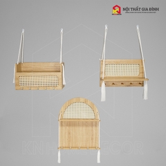 Kệ gỗ treo tường KN Home decor , móc treo chìa khóa , kễ gỗ mây chữ L treo trang trí nhà cửa ,KMT_02