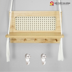 Kệ gỗ treo tường KN Home decor , móc treo chìa khóa , kễ gỗ mây chữ L treo trang trí nhà cửa ,KMT_02