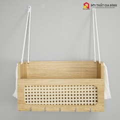 Kệ gỗ treo tường KN Home decor, móc treo chìa khóa , kễ gỗ mây chữ U treo trang trí nhà cửa , KMT_03