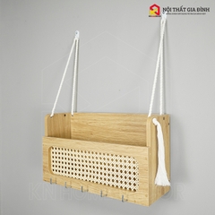 Kệ gỗ treo tường KN Home decor, móc treo chìa khóa , kễ gỗ mây chữ U treo trang trí nhà cửa , KMT_03