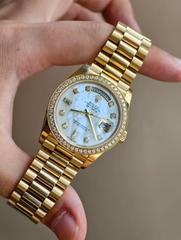 ROLEX Day-Date 36mm YG MOP Moissanite Bezel