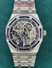 AUDEMARS PIGUET Royal Oak Double Balance Wheel Openworked 15407 Skeleton-Baguette Blue Sapphire Bezel-Stainless Steel
