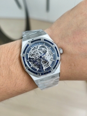AUDEMARS PIGUET Royal Oak Double Balance Wheel Openworked 15407 Skeleton-Baguette Blue Sapphire Bezel-Stainless Steel