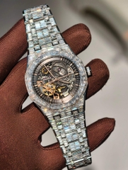 AUDEMARS PIGUET Royal Oak Double Balance Wheel Openworked 15407 Skeleton-Full Baguette Moissanite-Calibre 3132