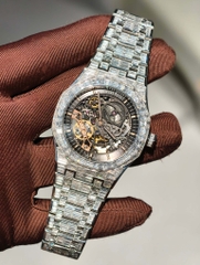 AUDEMARS PIGUET Royal Oak Double Balance Wheel Openworked 15407 Skeleton-Full Baguette Moissanite-Calibre 3132