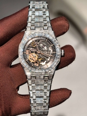 AUDEMARS PIGUET Royal Oak Double Balance Wheel Openworked 15407 Skeleton-Full Baguette Moissanite-Calibre 3132