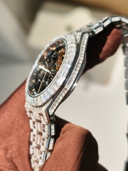 AUDEMARS PIGUET Royal Oak Double Balance Wheel Openworked 15407 Skeleton-Full Baguette Moissanite-Calibre 3132