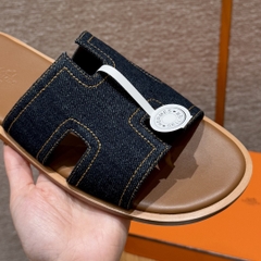 JD-620 Men’s Cowboy Denim Slippers with Leather Outsole
