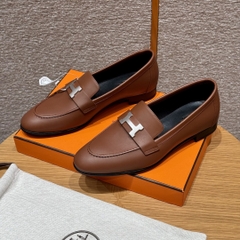 JD-580 Luxury Goat Leather Loafers with Silver Hardware