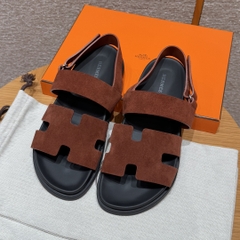 JD-650 179 Genius Men's Sandals in Marron Teck Chamois Leather with Rubber Outsole