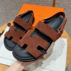 JD-650 179 Genius Men's Sandals in Marron Teck Chamois Leather with Rubber Outsole
