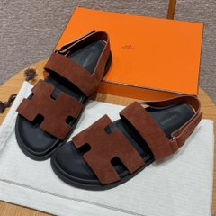 JD-650 179 Genius Men's Sandals in Marron Teck Chamois Leather with Rubber Outsole