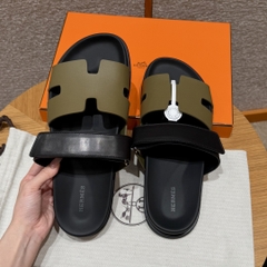 JD-620 180 Chypre Sandal in Army Green and Noir Natural Lambskin Lining with Rubber Outsole