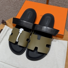 JD-620 180 Chypre Sandal in Army Green and Noir Natural Lambskin Lining with Rubber Outsole