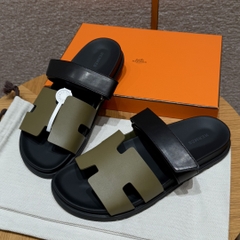 JD-620 180 Chypre Sandal in Army Green and Noir Natural Lambskin Lining with Rubber Outsole