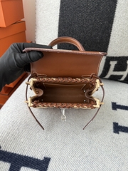 Kelly Mini Picnic Basket 20cm - Gold Brown with Silver Hardware