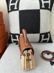 Kelly Mini Picnic Basket 20cm - Gold Brown with Silver Hardware