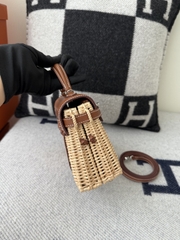 Kelly Mini Picnic Basket 20cm - Gold Brown with Silver Hardware