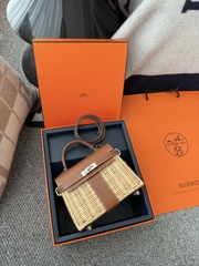 Kelly Mini Picnic Basket 20cm - Gold Brown with Silver Hardware