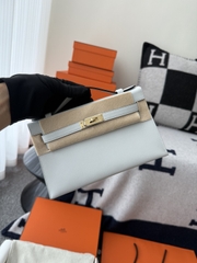 Kelly Pochette 22cm Original Leather Swift Skin N4 Gris Platine