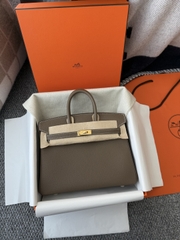 Birkin 25cm Togo Leather Handbag in Etoupe Grey with Gold Hardware