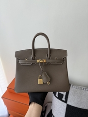 Birkin 25cm Togo Leather Handbag in Etoupe Grey with Gold Hardware