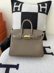 Birkin 25cm Togo Leather Handbag in Etoupe Grey with Gold Hardware