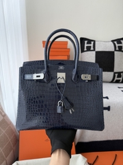 Birkin Platinum 25cm Shiny Porosus Crocodile Handbag