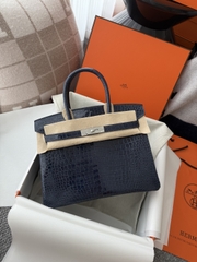 Birkin Platinum 25cm Shiny Porosus Crocodile Handbag