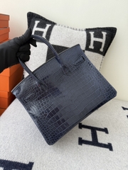 Birkin Platinum 25cm Shiny Porosus Crocodile Handbag