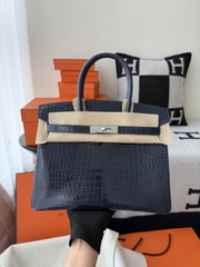 Birkin Platinum 25cm Shiny Porosus Crocodile Handbag