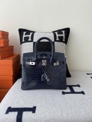 Birkin Platinum 25cm Shiny Porosus Crocodile Handbag