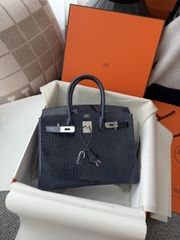 Birkin Platinum 25cm Shiny Porosus Crocodile Handbag