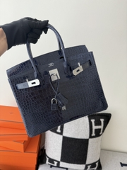 Birkin Platinum 25cm Shiny Porosus Crocodile Handbag