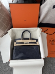 Birkin Platinum 25cm Shiny Porosus Crocodile Handbag