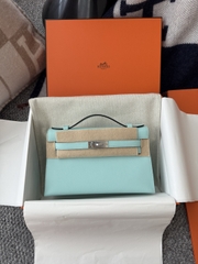Kelly Pochette 22cm Bleu Zephyr Swift Skin Gold Hardware