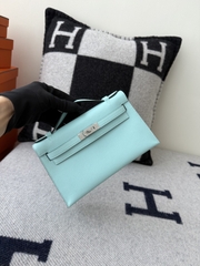 Kelly Pochette 22cm Bleu Zephyr Swift Skin Gold Hardware