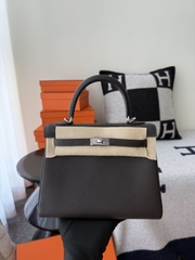 Kelly 25cm Togo Original Leather Bag CC46 Ebene Silver Hardware