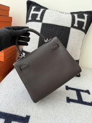 Kelly 25cm Togo Original Leather Bag CC46 Ebene Silver Hardware