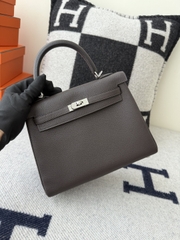 Kelly 25cm Togo Original Leather Bag CC46 Ebene Silver Hardware