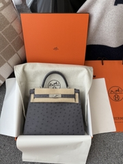 Kelly Original Leather Ostrich Skin Bag 28cm - CK82 Gris Agate