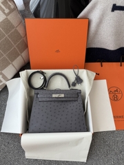 Kelly Original Leather Ostrich Skin Bag 28cm - CK82 Gris Agate