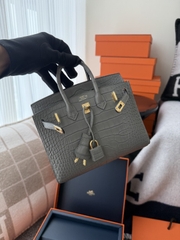Birkin 20cm Matte Porosus Crocodile - Gris Neve Gold Hardware